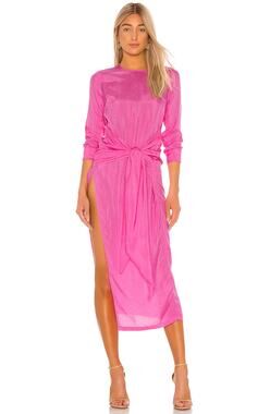 ATOIR The Paris Dress Womens 2 Shocking Pink High Slit Waist Tie Long Sleeve
